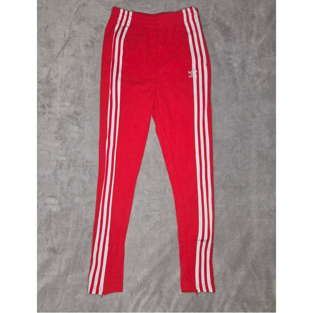 Adidas Originals SST Track Pants Red White Stripe Ankle Zip Small Women BK0004